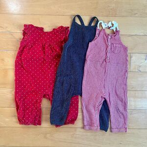 Bundle of 3 Baby Girl Overalls | Size 12M | Gap & Zara | Corduroy & Nautical